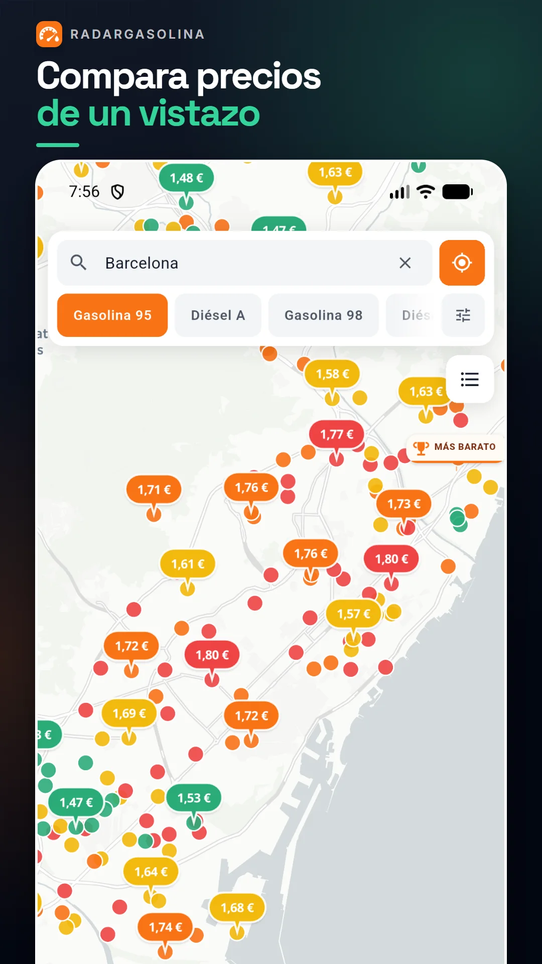 Mapa por colores para comparar precios de gasolineras de un vistazo